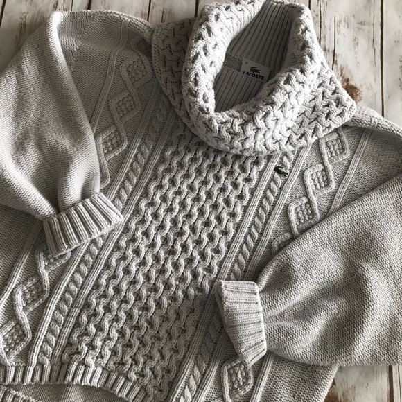 Lacoste Sweaters - Lacoste - Light Gray/Off White Cowl Sweater, 38